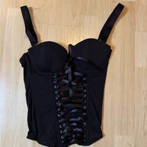 NEW Elegant Black Corset Top w satin ribbon